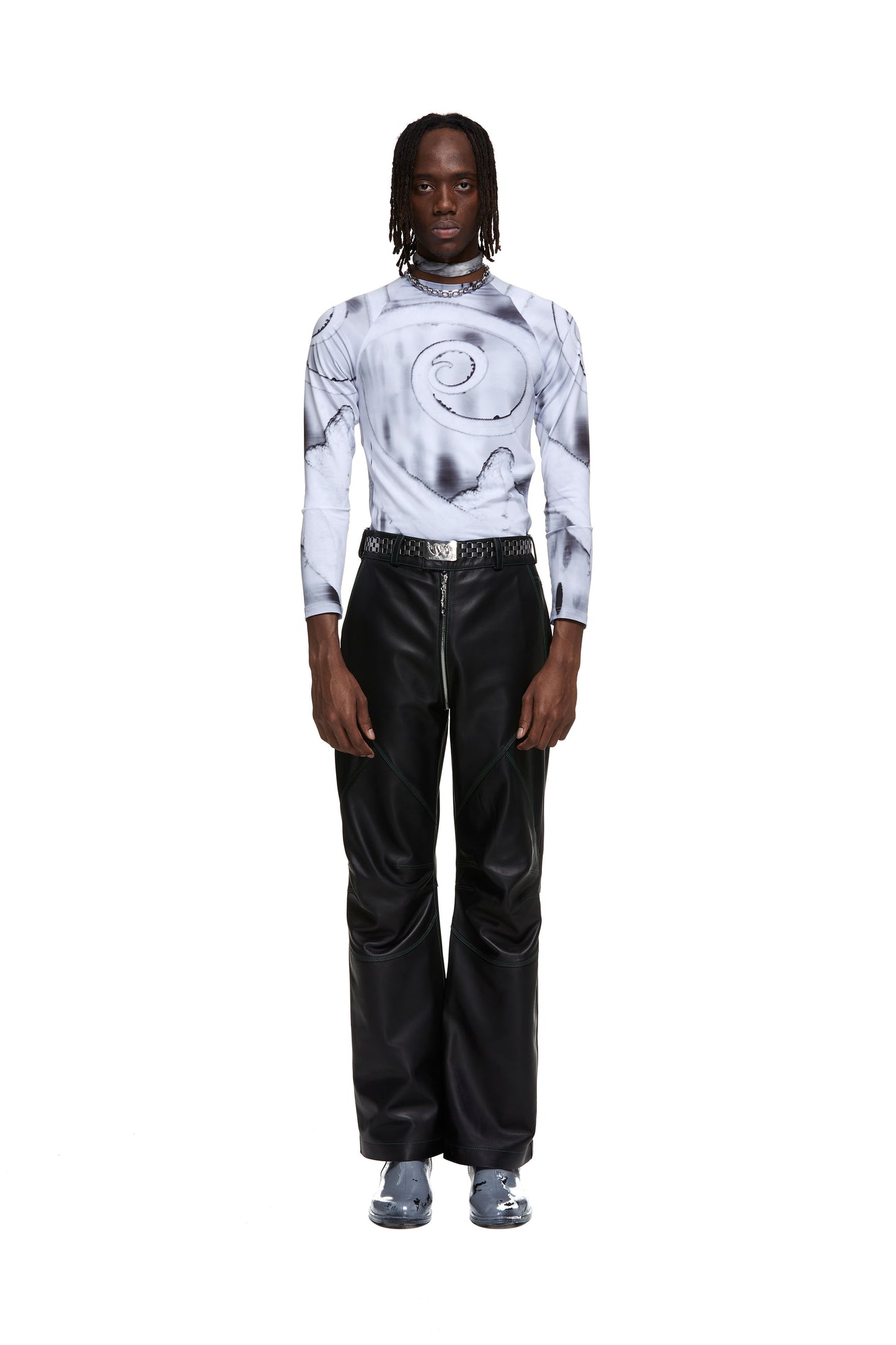Panelled Leather Biker Pants