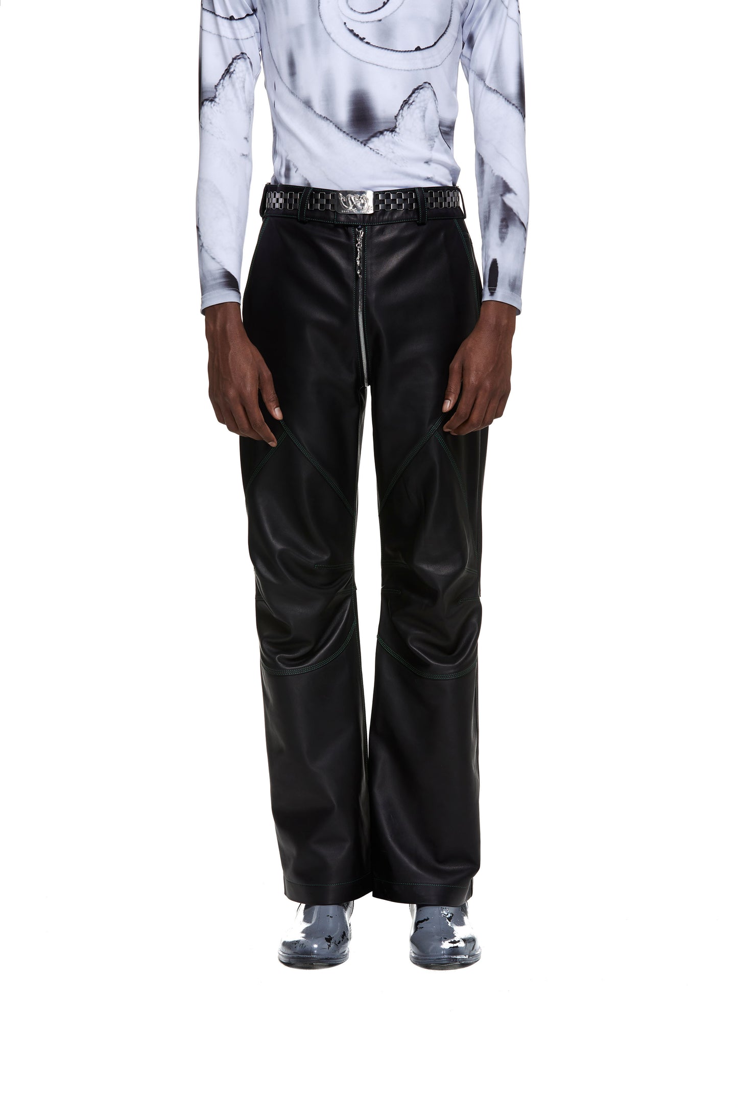 Panelled Leather Biker Pants