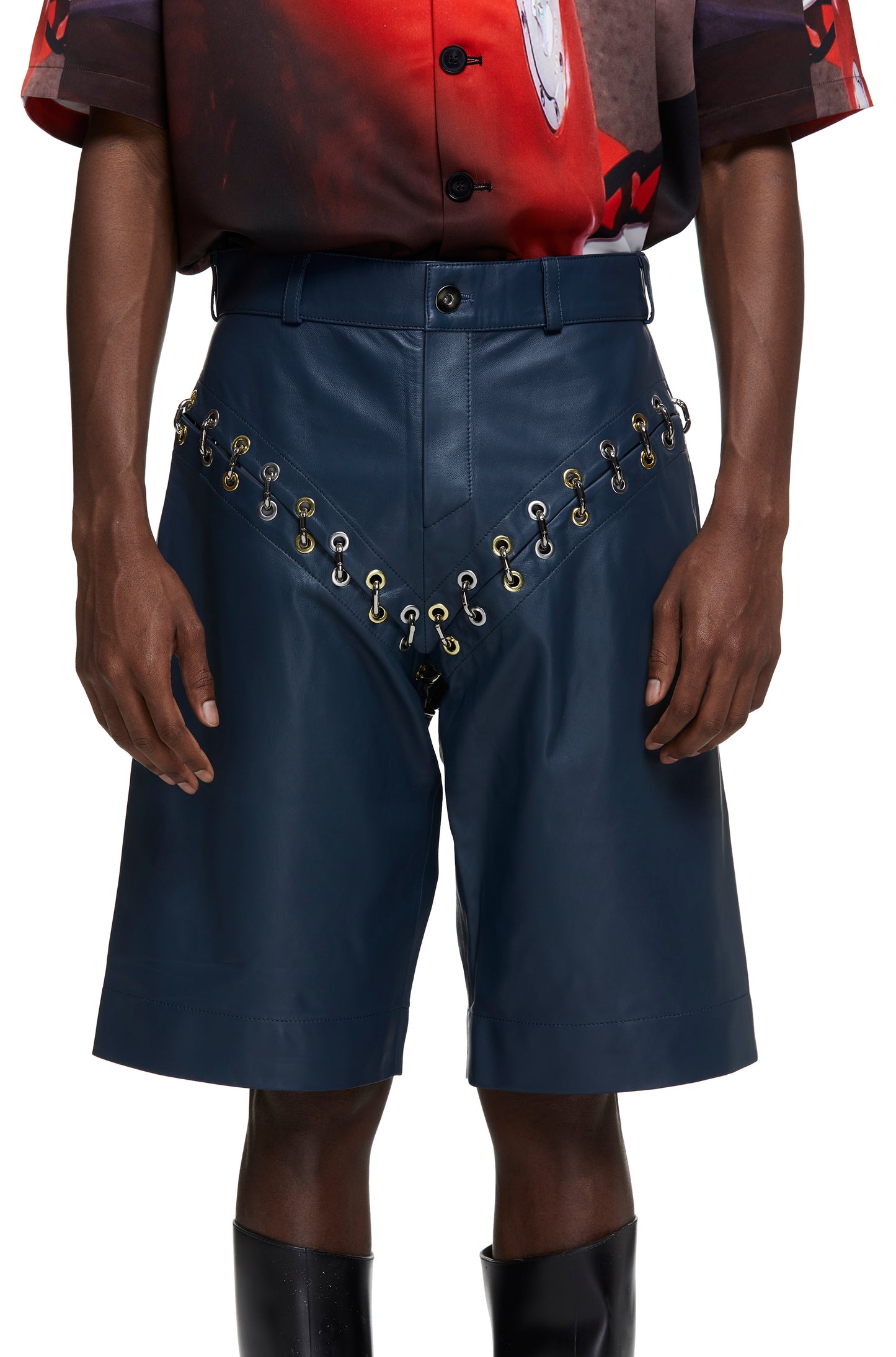 Chainlock Leather Shorts