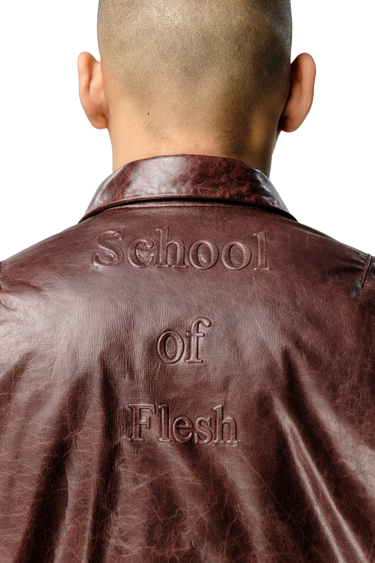 Leather Bomber With Restrained Arms