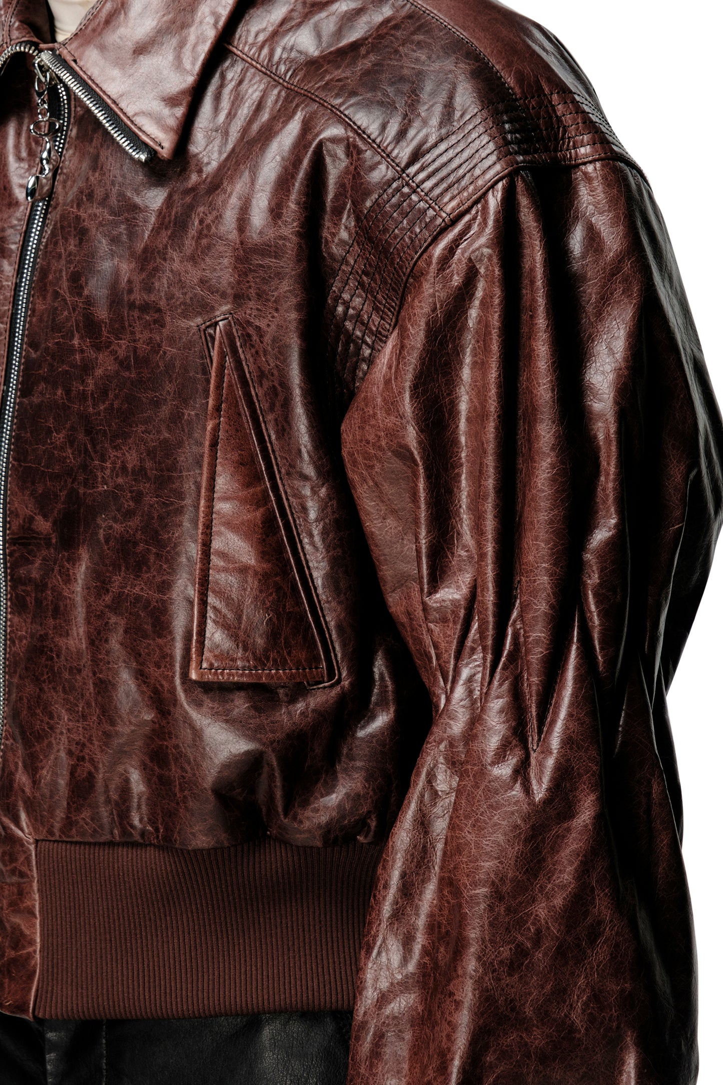 Leather Bomber With Restrained Arms