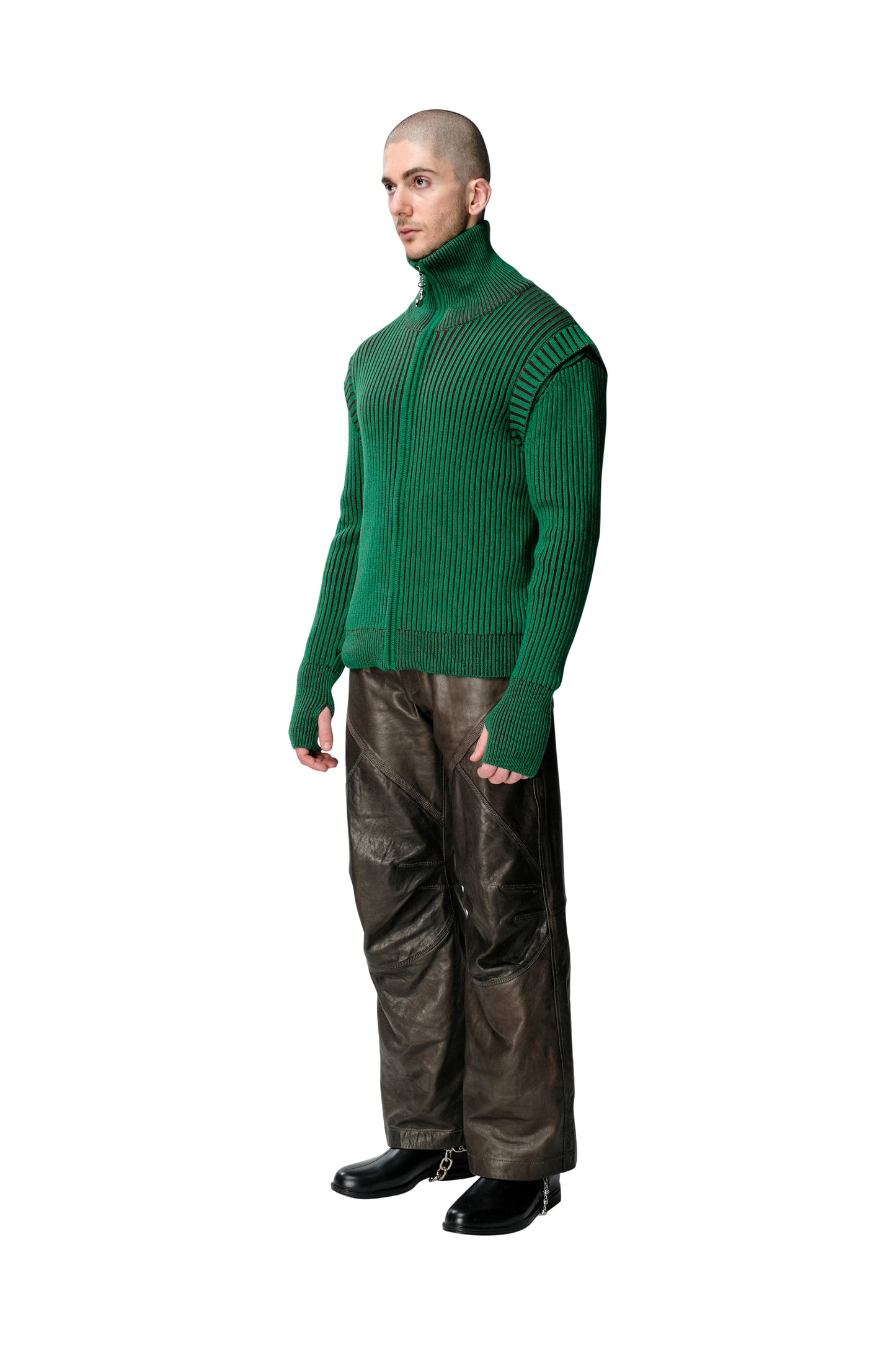 Mixed Rib Zip Up Cardigan