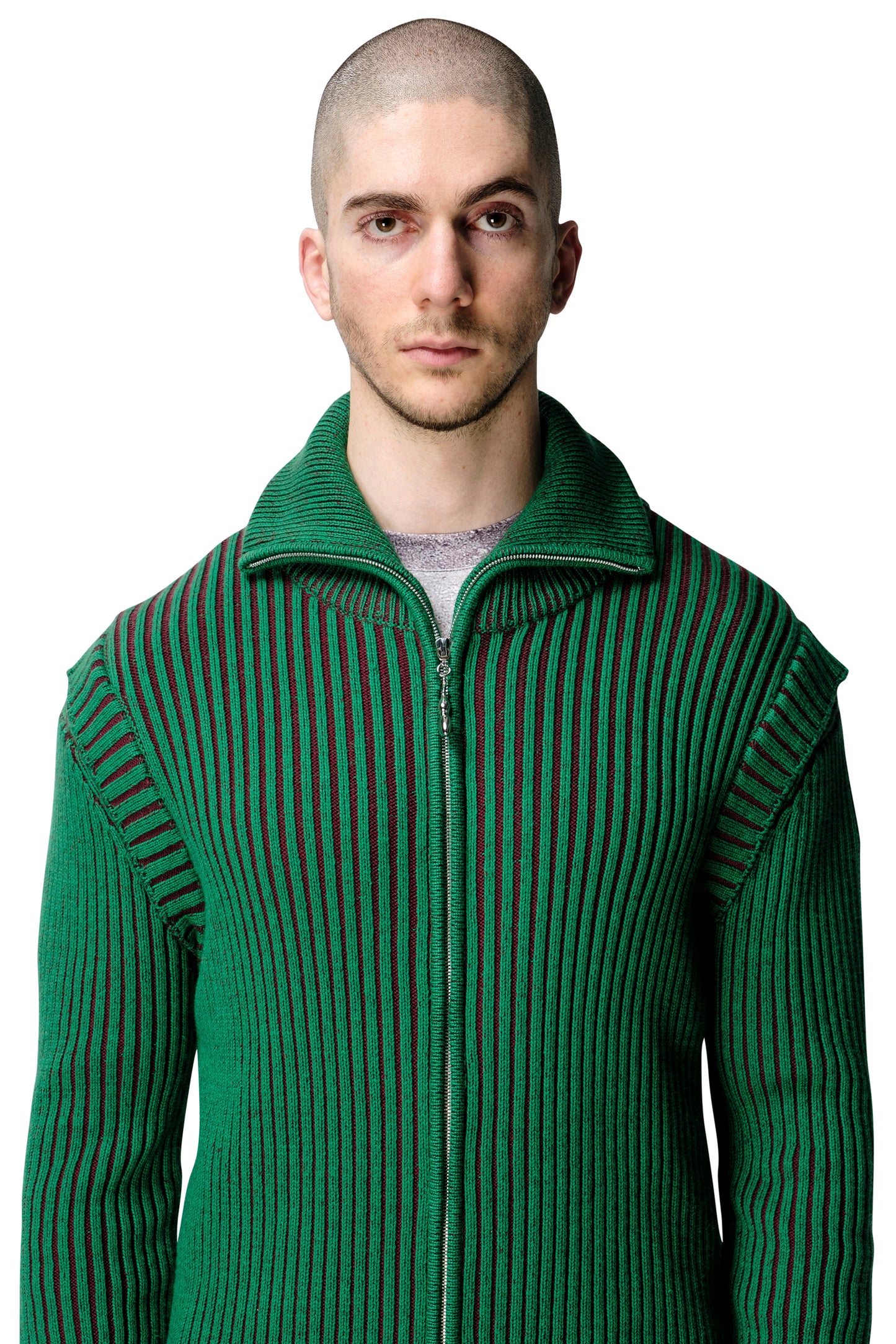 Mixed Rib Zip Up Cardigan