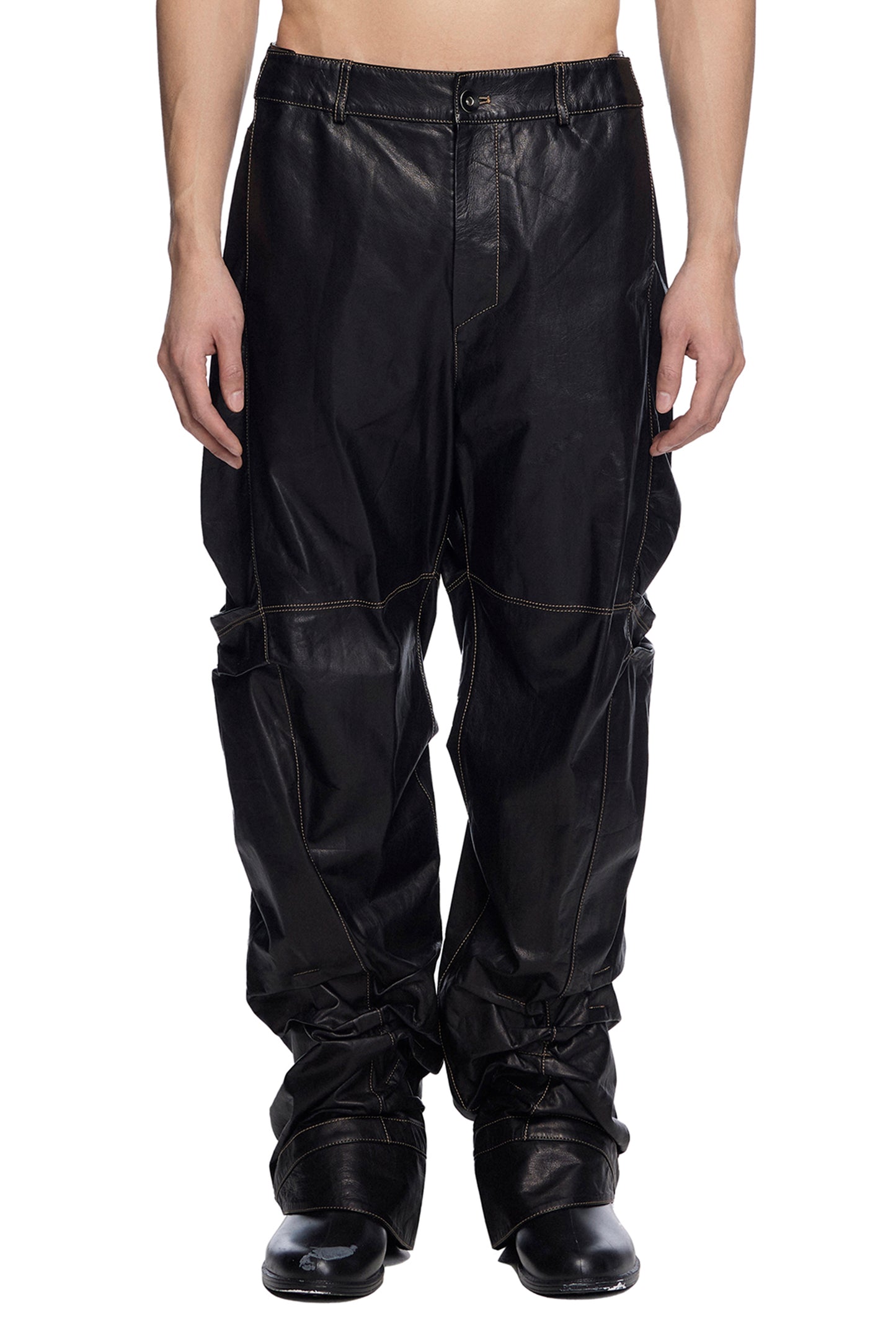 Gathered Leather Pants