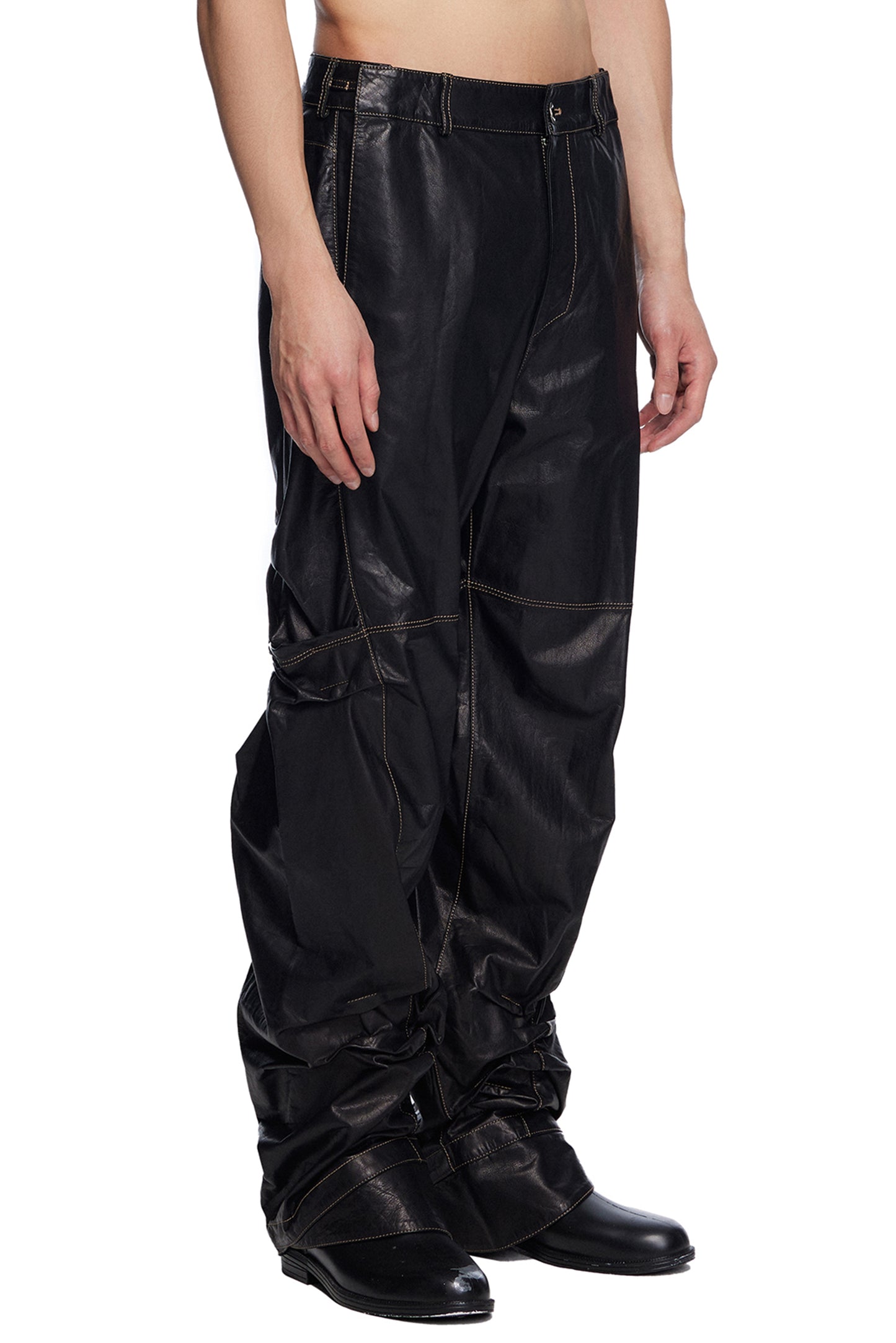 Gathered Leather Pants