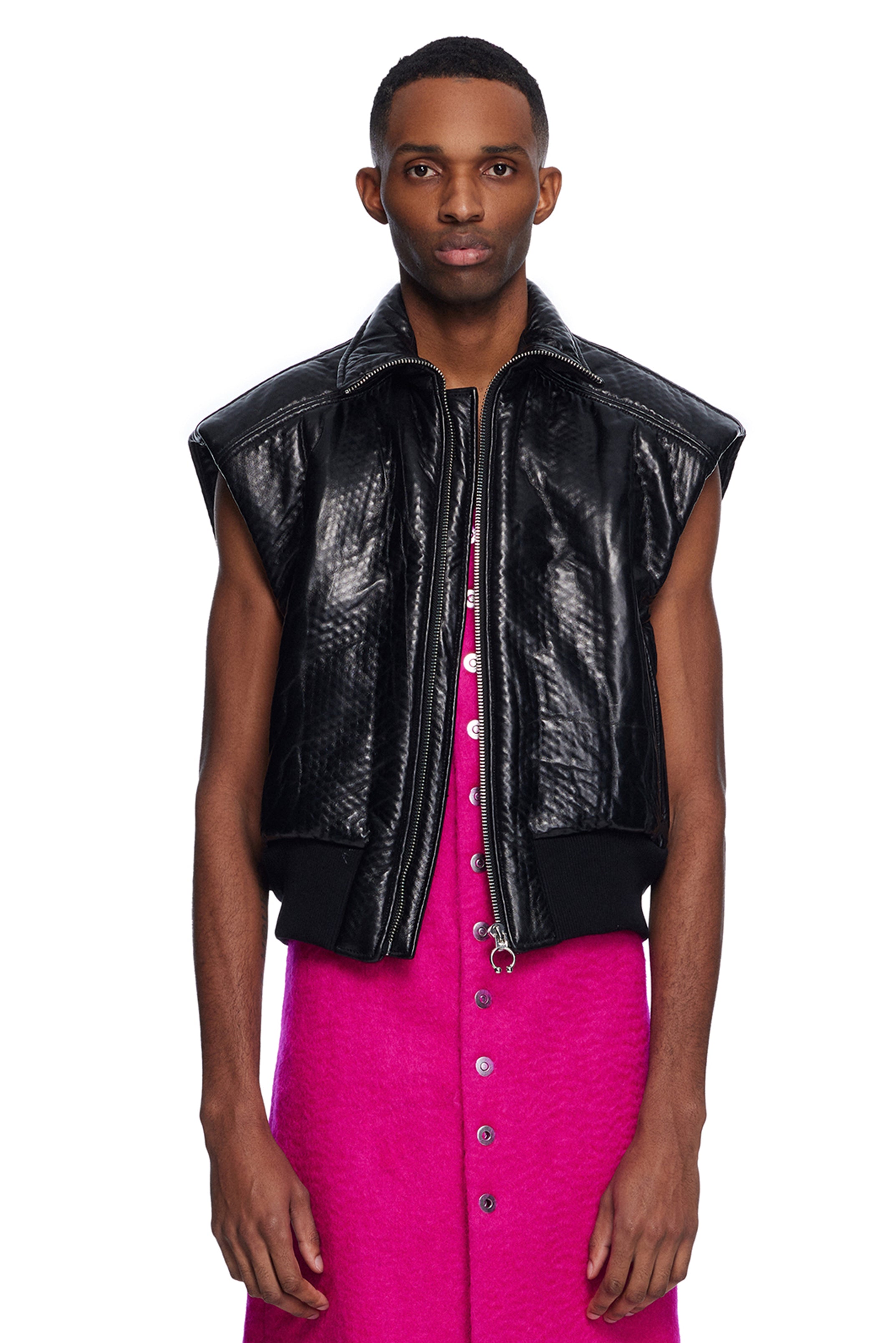 トップス [Cristaseya] KNIT VEST WITH LEATHER Cristaseya Oversized Blouson with Leather Collar Khaki – Neighbour