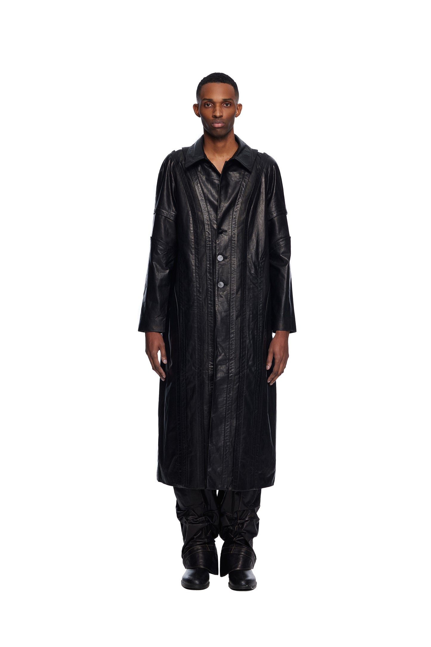 Panelled Leather Coat