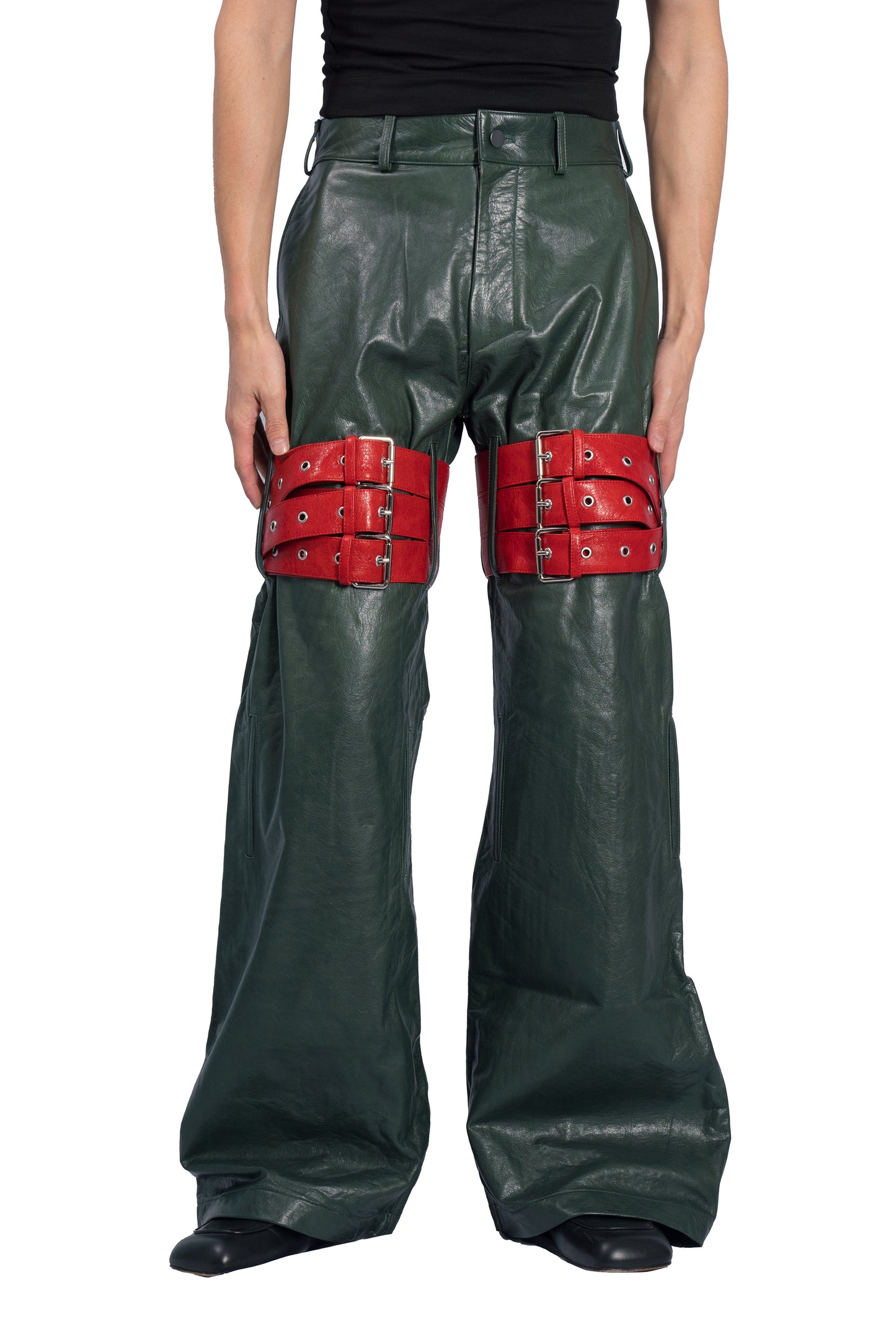 Belted Combat Leather Pants