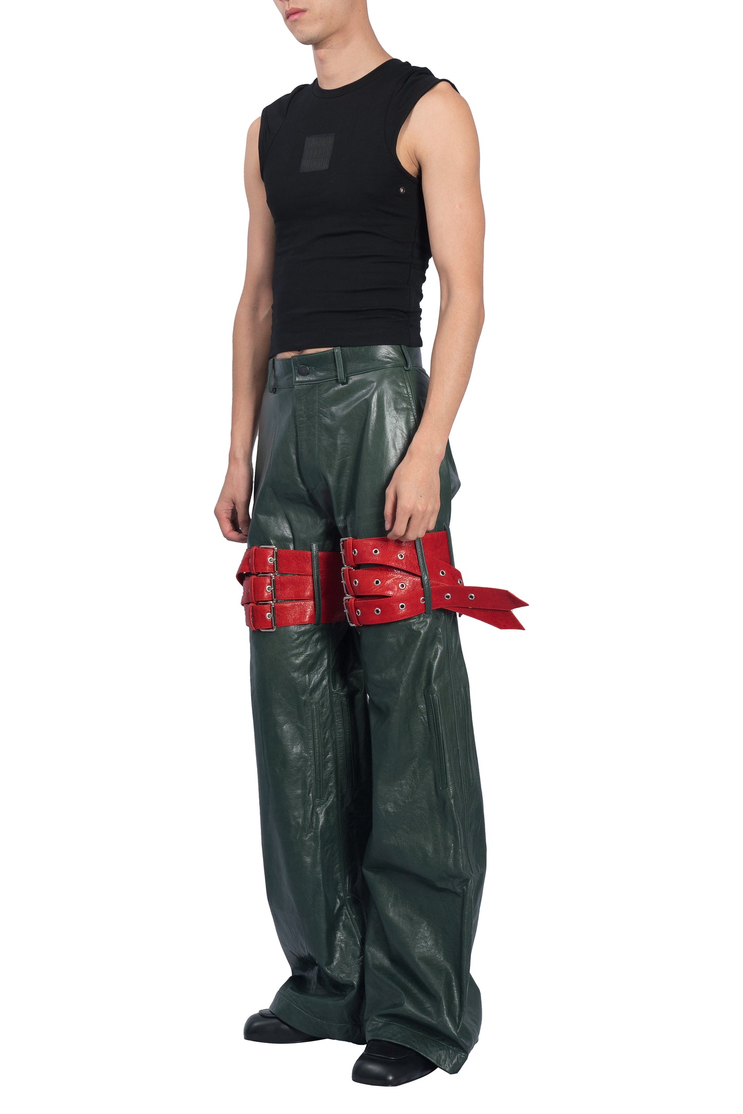 Belted Combat Leather Pants