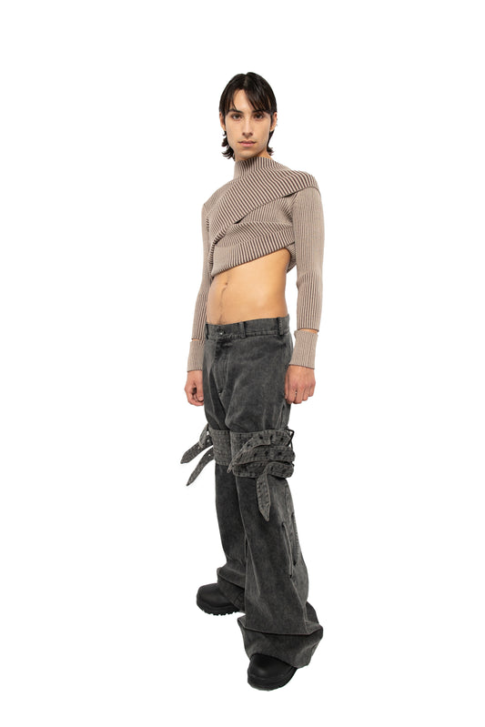 Stonewashed Belted Combat Pants