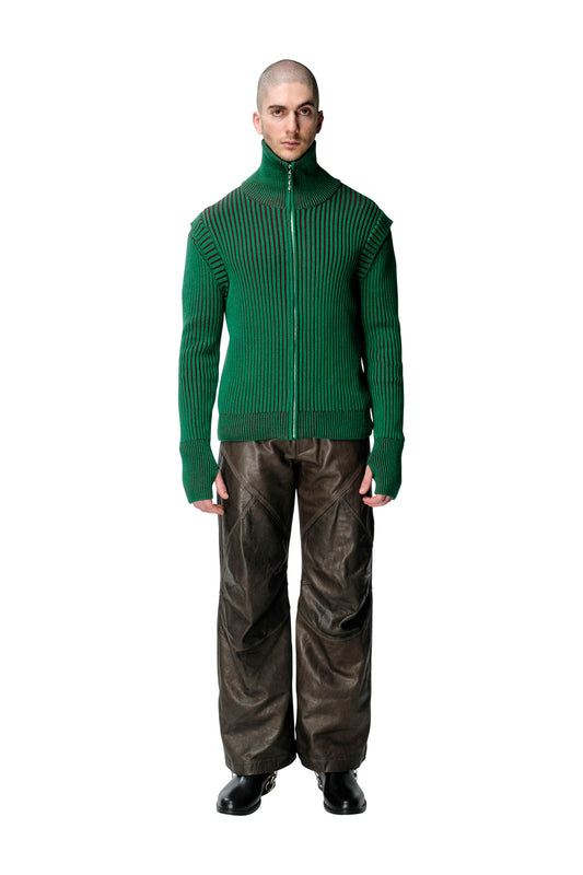 Mixed Rib Zip Up Cardigan