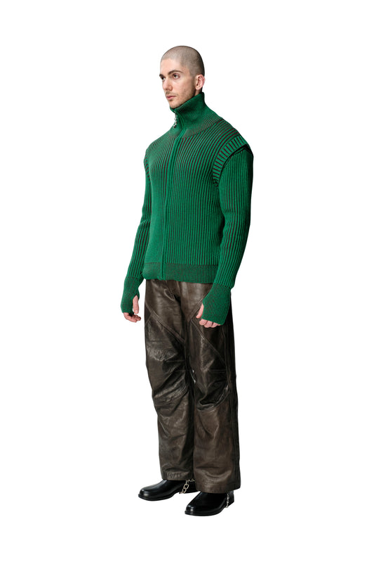 Mixed Rib Zip Up Cardigan