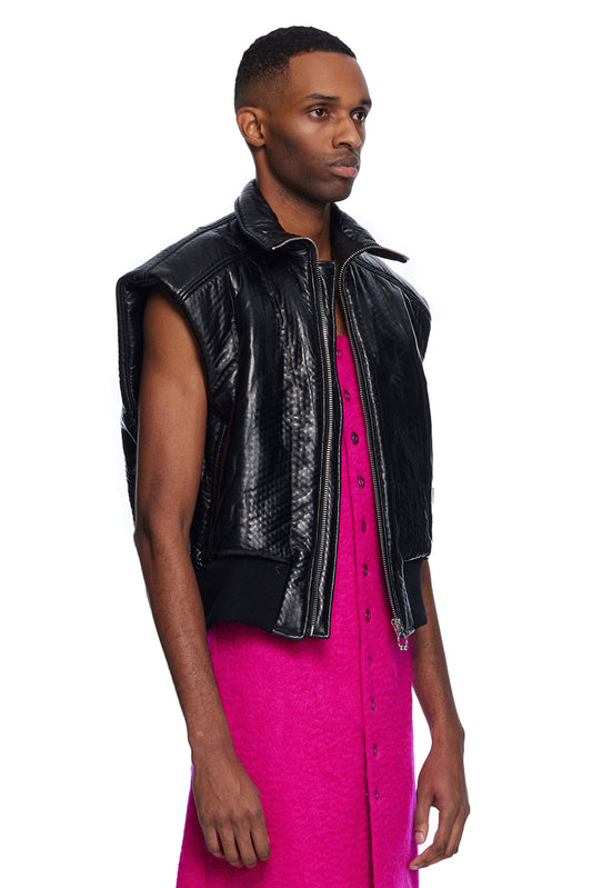 Leather Bonded Cable Knit Vest